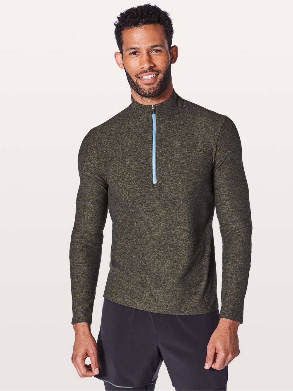 Lululemon Men’s Surge Warm Half Zip Pullover, Heathered Black, Size XL